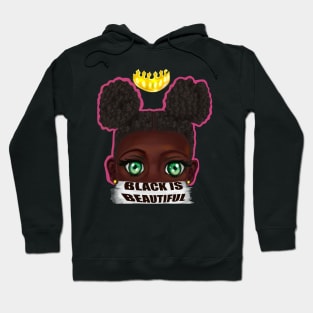 Black is beautiful black girl with Afro hair in puffs, green eyes and dark brown skin side profile. Hair love ! Hoodie